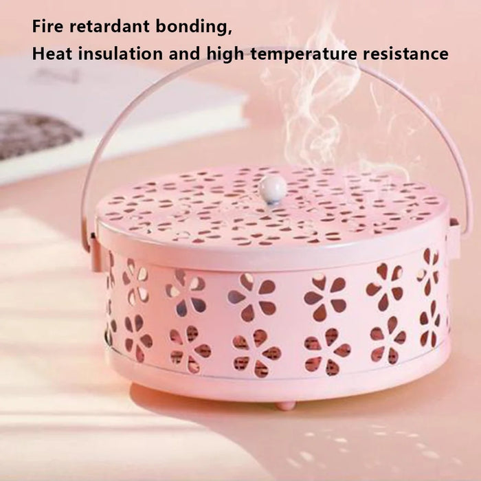 AOTU Camping Iron Mosquito Incense Coil Holder Box with Lid for Home - Pink - 4
