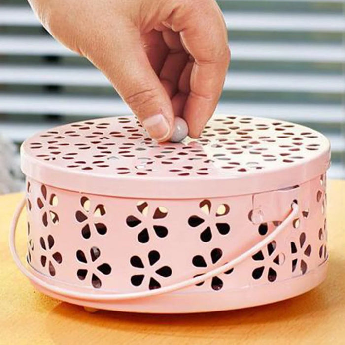 AOTU Camping Iron Mosquito Incense Coil Holder Box with Lid for Home - Pink - 5