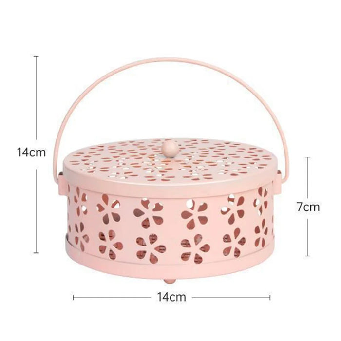 AOTU Camping Iron Mosquito Incense Coil Holder Box with Lid for Home - Pink - 7