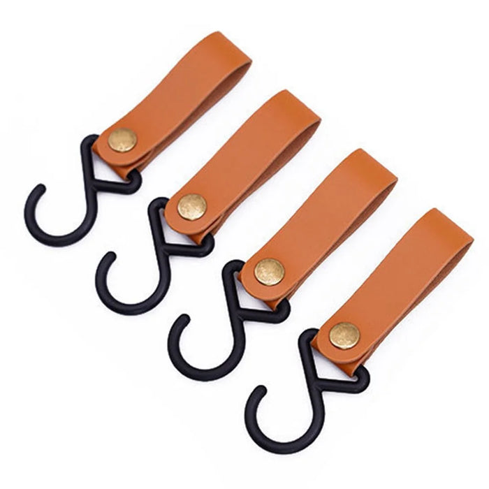 AOTU 4Pcs PU Leather Strap S-Shape Plastic Hooks for Outdoor Camping Hanging Pots Pans - Light Coffee - 1