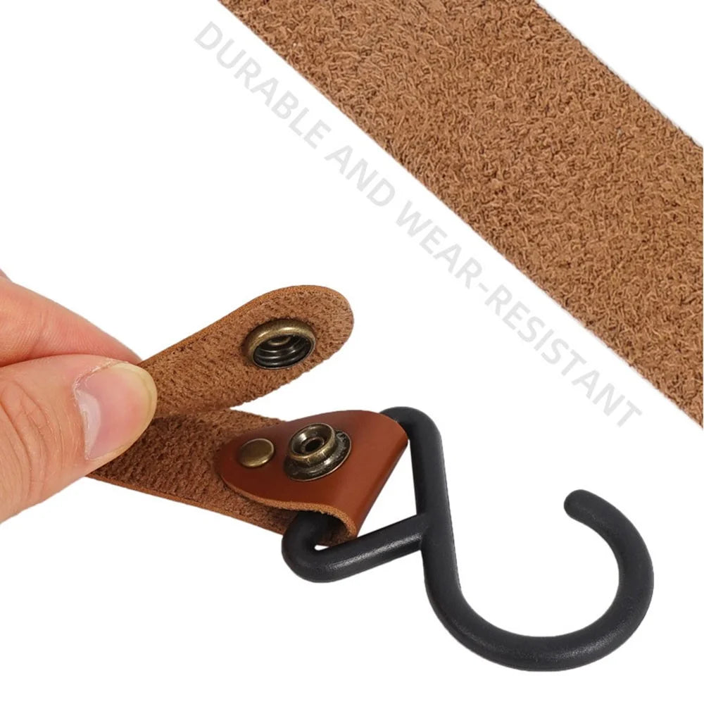 AOTU 4Pcs PU Leather Strap S-Shape Plastic Hooks for Outdoor Camping Hanging Pots Pans - Light Coffee - 5