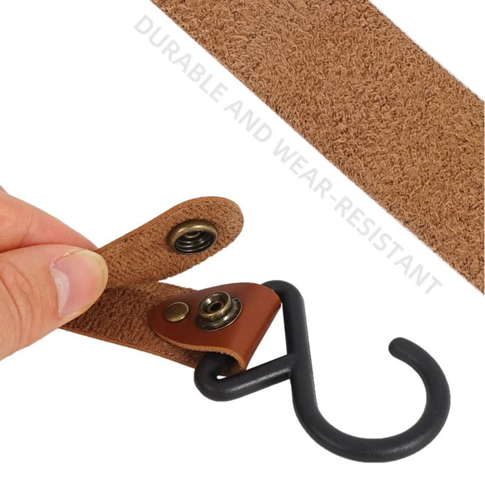 AOTU 4Pcs PU Leather Strap S-Shape Plastic Hooks for Outdoor Camping Hanging Pots Pans - Light Coffee - 5