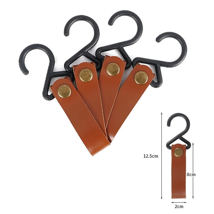 AOTU 4Pcs PU Leather Strap S-Shape Plastic Hooks for Outdoor Camping Hanging Pots Pans - Light Coffee - 6