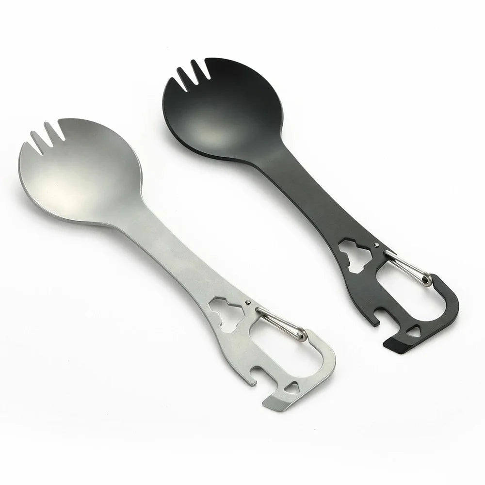 DIY058 2-in-1 Spoon Fork 420 Stainless Steel Outdoor Camping Cutlery Bottle Opener Tool (No FDA, BPA Free) - Black - 5