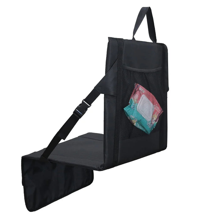 Portable Backrest Chair Seat Cushion Outdoor Camping Park Seat Mat with Lower Storage Pockets - Black - 3