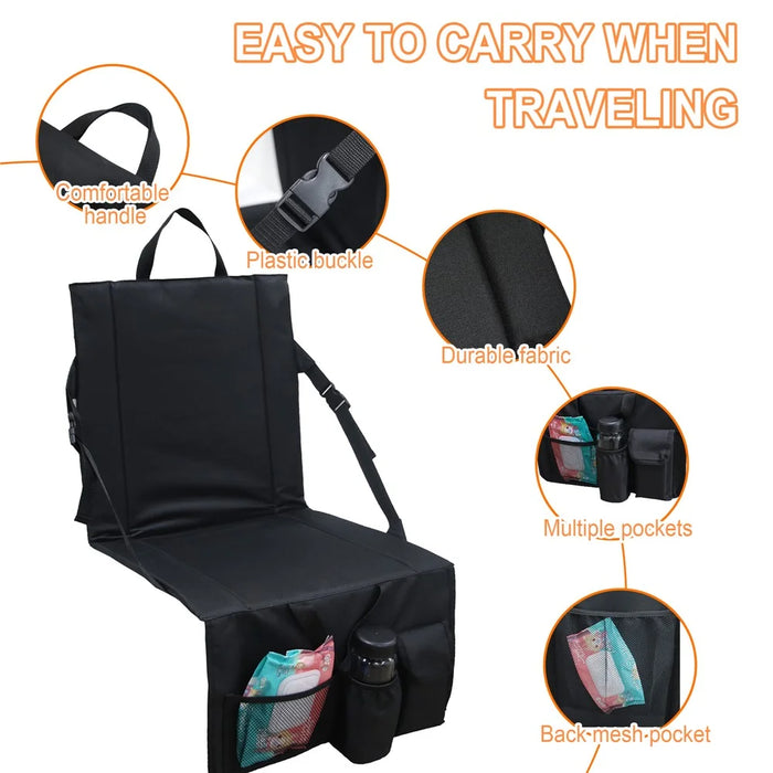 Portable Backrest Chair Seat Cushion Outdoor Camping Park Seat Mat with Lower Storage Pockets - Black - 5