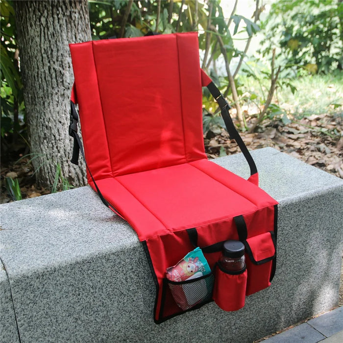 Portable Backrest Chair Seat Cushion Outdoor Camping Park Seat Mat with Lower Storage Pockets - Black - 6