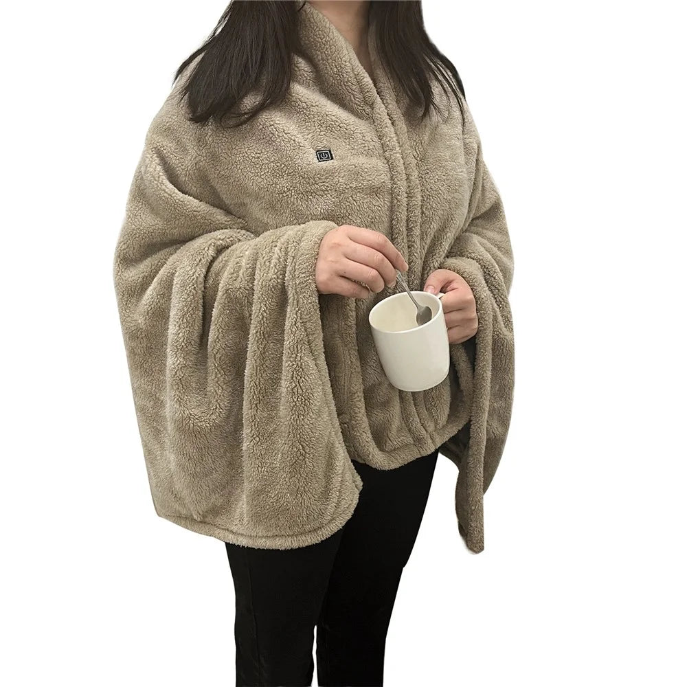 843303 80x158cm Heated Artificial Rabbit Fur Shawl Blanket for Office, Home, Outdoor Activities - 1