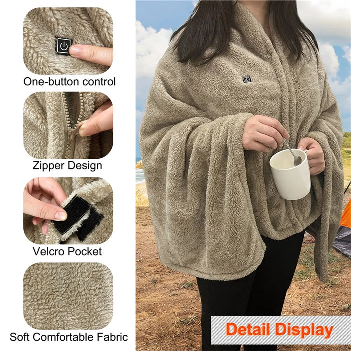 843303 80x158cm Heated Artificial Rabbit Fur Shawl Blanket for Office, Home, Outdoor Activities - 7