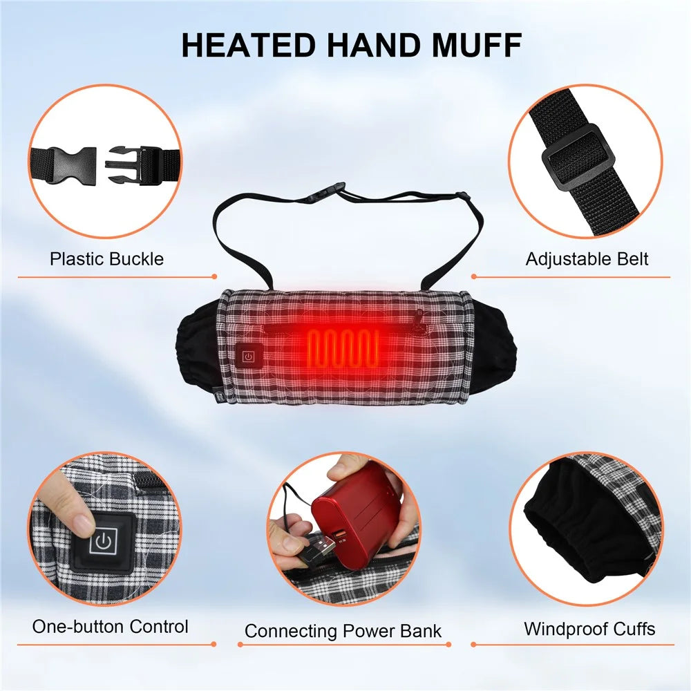 Outdoor Hand Warmer 40x19cm Heated Hand Muff Pouch for Cold Weather - Black+White Grid - 2