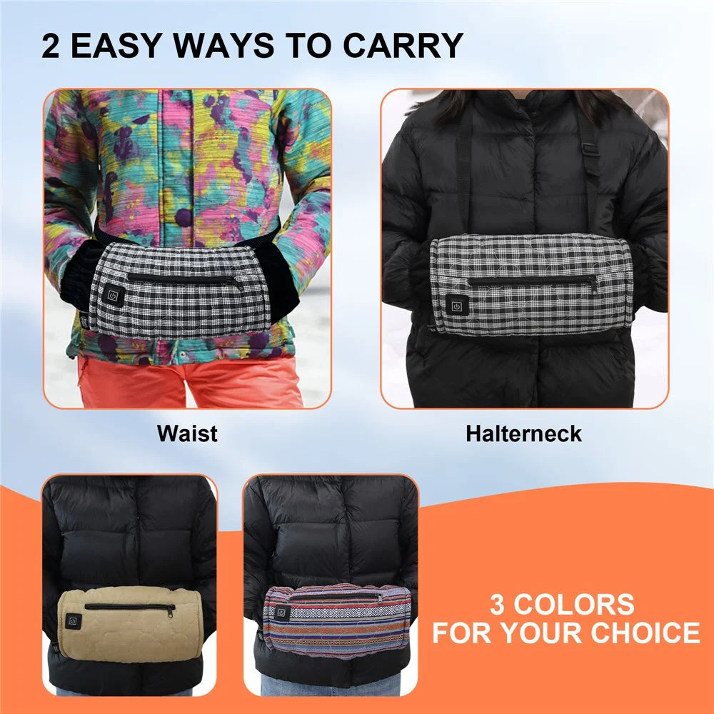 Outdoor Hand Warmer 40x19cm Heated Hand Muff Pouch for Cold Weather - Black+White Grid - 5