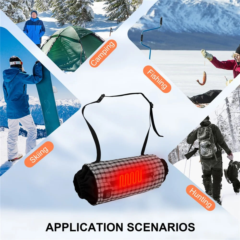 Outdoor Hand Warmer 40x19cm Heated Hand Muff Pouch for Cold Weather - Black+White Grid - 6
