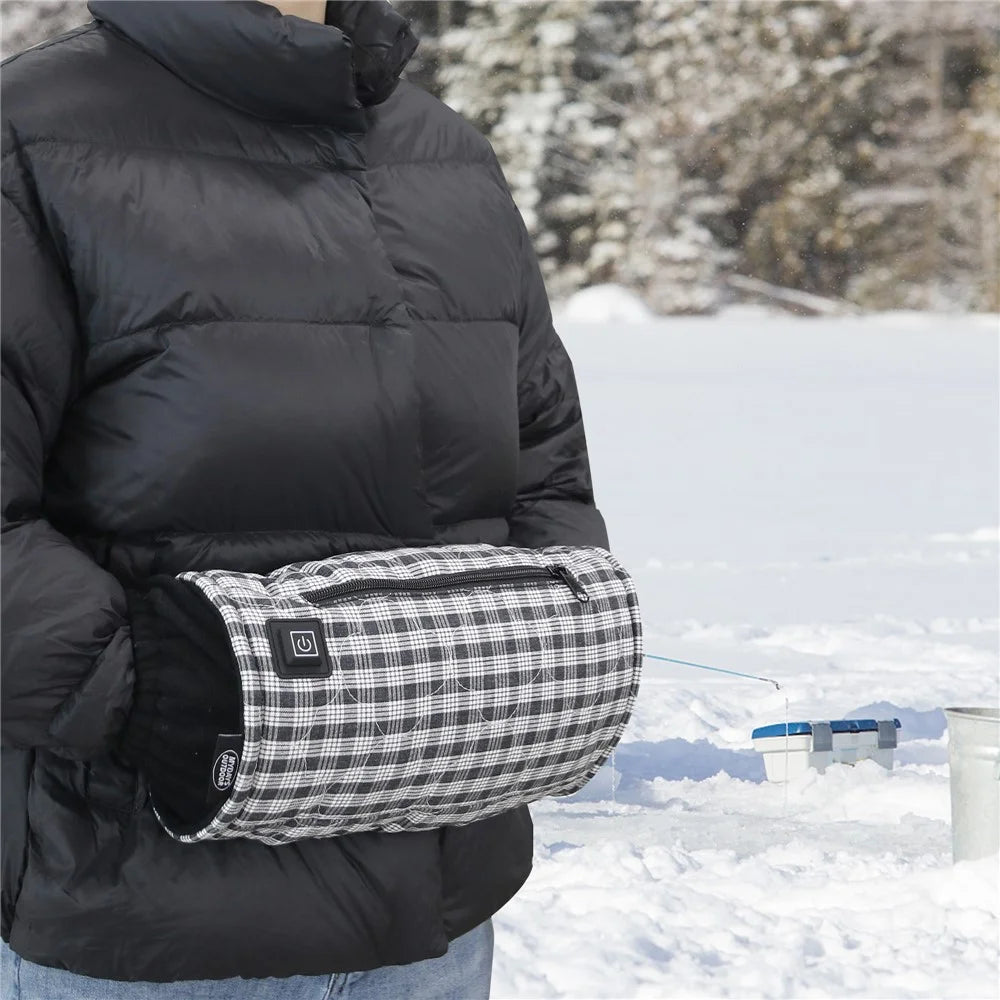 Outdoor Hand Warmer 40x19cm Heated Hand Muff Pouch for Cold Weather - Black+White Grid - 7