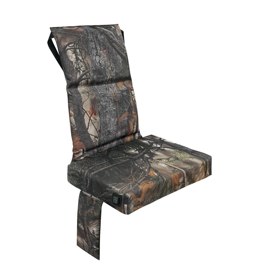 Outdoor Camping Hunting Electric Heating Chair 600D Oxford Cloth+EPE Tree Mount Seat Cushion, 46x31x59cm - Leaf Camouflage - 1