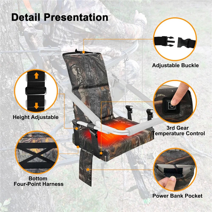 Outdoor Camping Hunting Electric Heating Chair 600D Oxford Cloth+EPE Tree Mount Seat Cushion, 46x31x59cm - Leaf Camouflage - 2