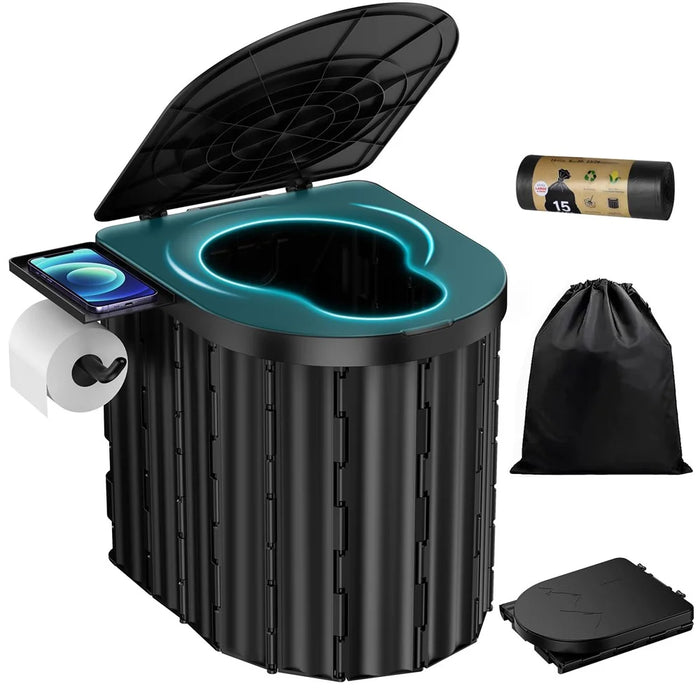 Portable Toilet for Camping Travel Toilet Commode Bucket with 12Pcs Garbage Bag  - Black - 1