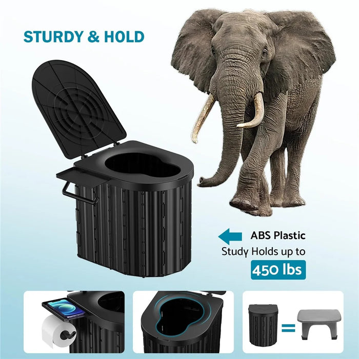 Portable Toilet for Camping Travel Toilet Commode Bucket with 12Pcs Garbage Bag  - Black - 3