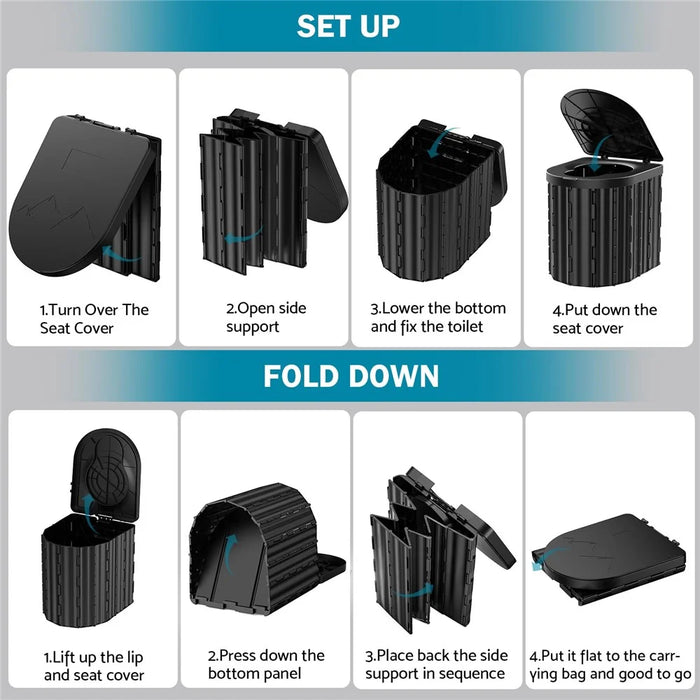 Portable Toilet for Camping Travel Toilet Commode Bucket with 12Pcs Garbage Bag  - Black - 6