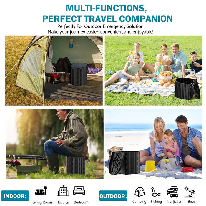 Portable Toilet for Camping Travel Toilet Commode Bucket with 12Pcs Garbage Bag  - Black - 7