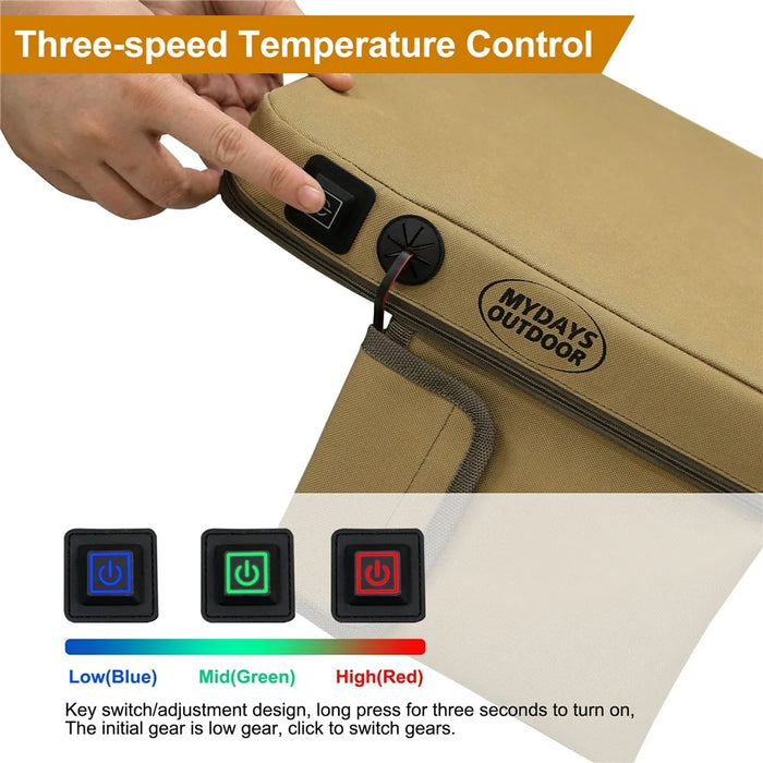MYDAYS OUTDOOR 38x33x5cm Heated Seat Cushion Outdoor Heating Pad (Without Battery) - Khaki - 7