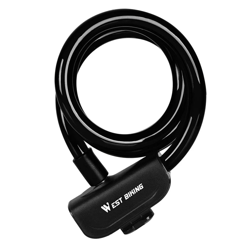 WEST BIKING Anti-theft Lengthened Bold Steel Cable Bicycle Lock - Black - 1