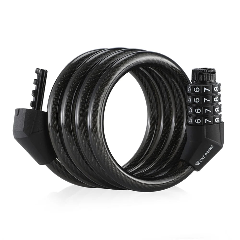 WEST BIKING YP0705106 Bicycle Steel Cable Security Lock 4 Digit Password Anti-Theft Bike Lock - Transparent Black - 1