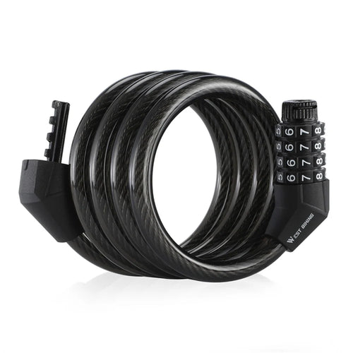 WEST BIKING YP0705106 Bicycle Steel Cable Security Lock 4 Digit Password Anti-Theft Bike Lock - Transparent Black - 1