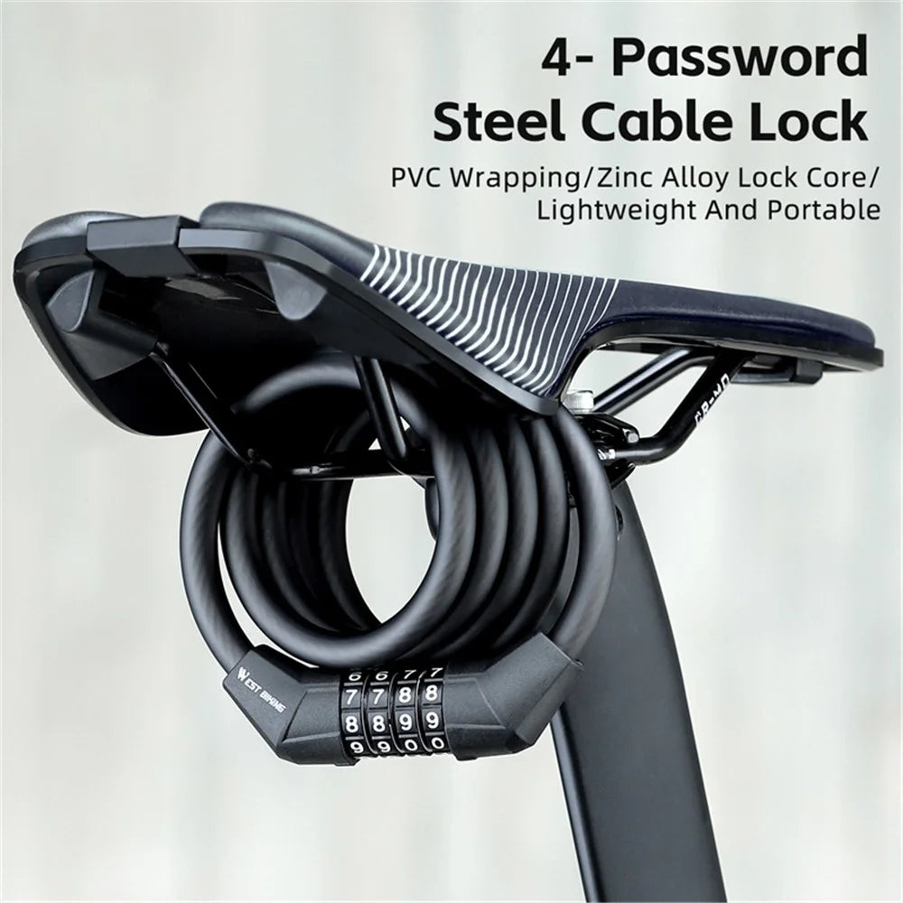 WEST BIKING YP0705106 Bicycle Steel Cable Security Lock 4 Digit Password Anti-Theft Bike Lock - Transparent Black - 2