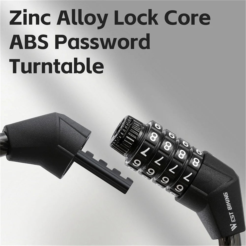 WEST BIKING YP0705106 Bicycle Steel Cable Security Lock 4 Digit Password Anti-Theft Bike Lock - Transparent Black - 3