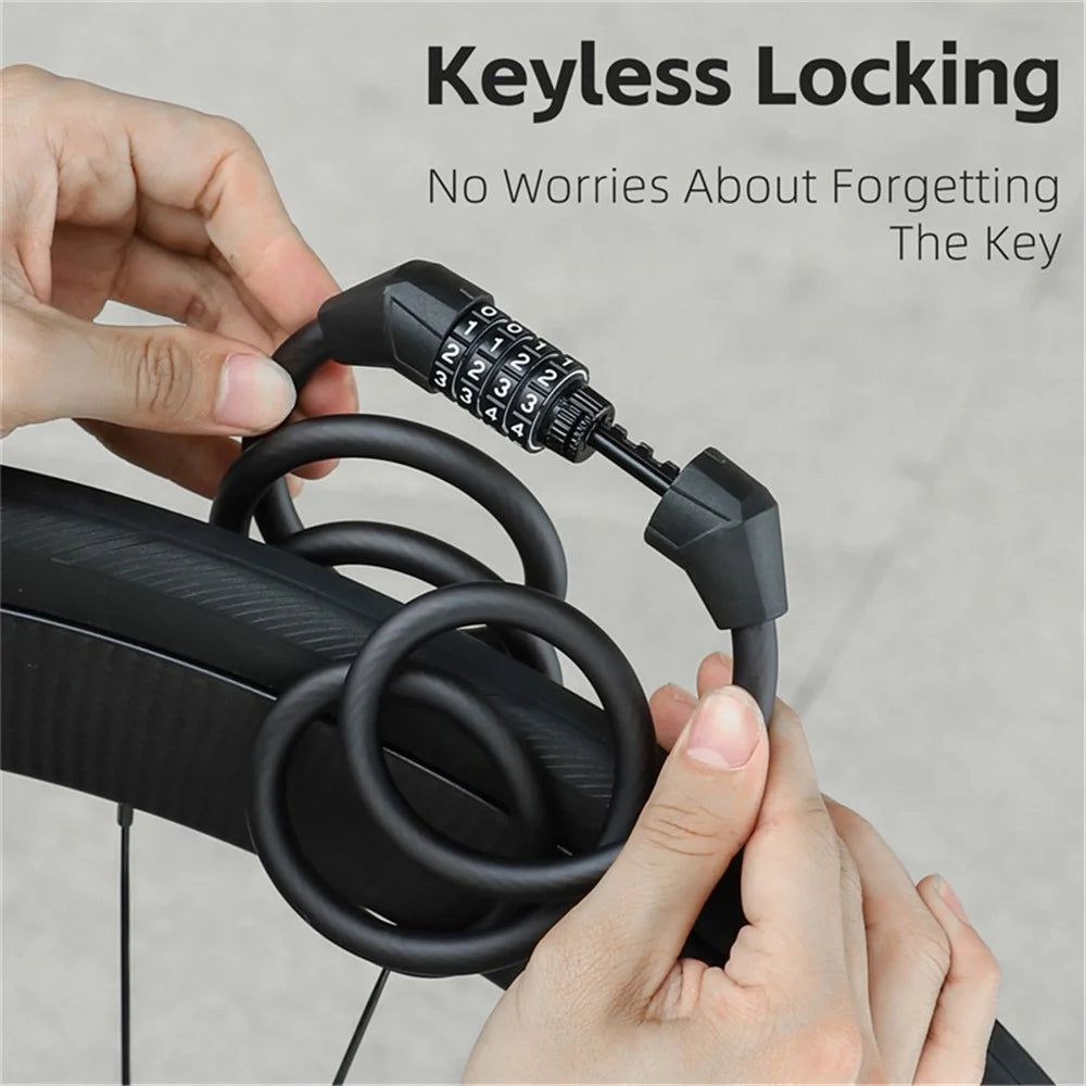WEST BIKING YP0705106 Bicycle Steel Cable Security Lock 4 Digit Password Anti-Theft Bike Lock - Transparent Black - 4