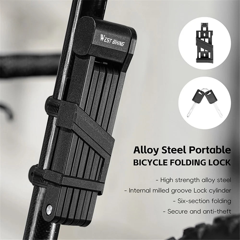WEST BIKING YP0705110 Foldable Bike Lock Alloy Steel MTB Electric Scooter Anti Theft Security Lock - 2