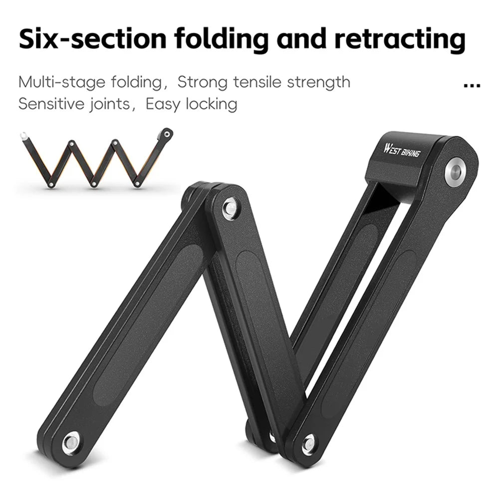 WEST BIKING YP0705110 Foldable Bike Lock Alloy Steel MTB Electric Scooter Anti Theft Security Lock - 4