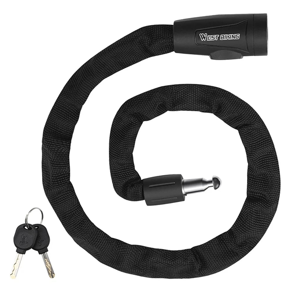 WEST BIKING 0705114B0000 Bicycle Steel Chain Lock 70cm Anti-Theft MTB Electric Bike Lock - 1