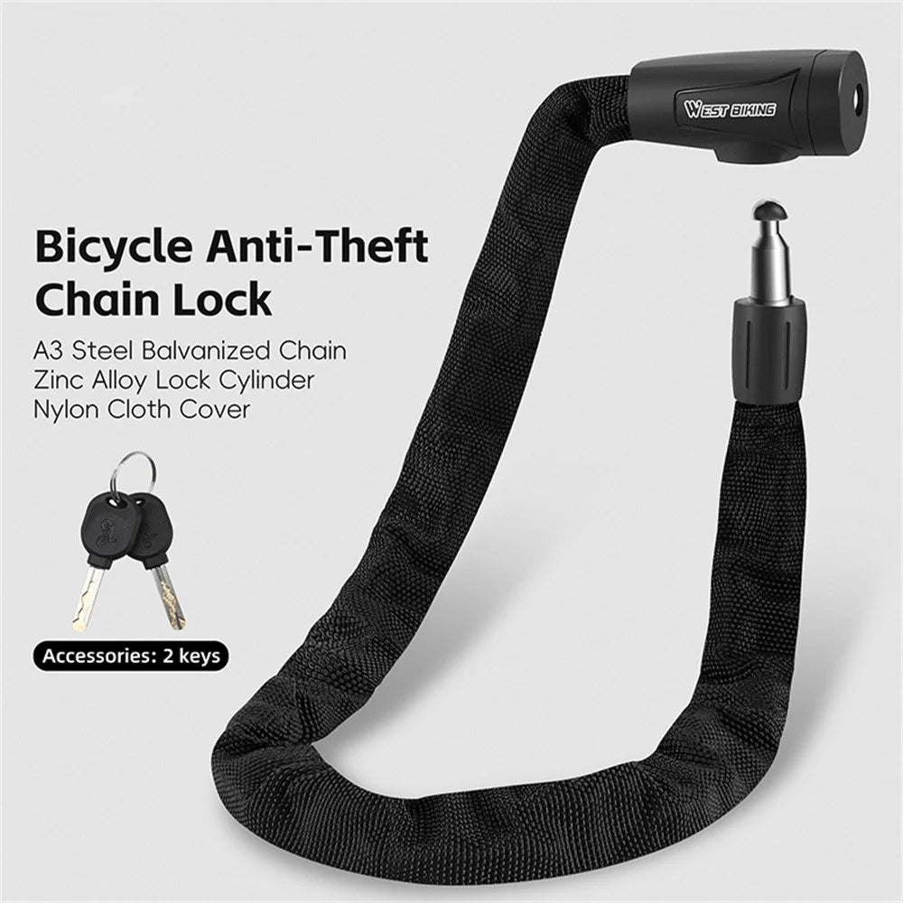 WEST BIKING 0705114B0000 Bicycle Steel Chain Lock 70cm Anti-Theft MTB Electric Bike Lock - 2