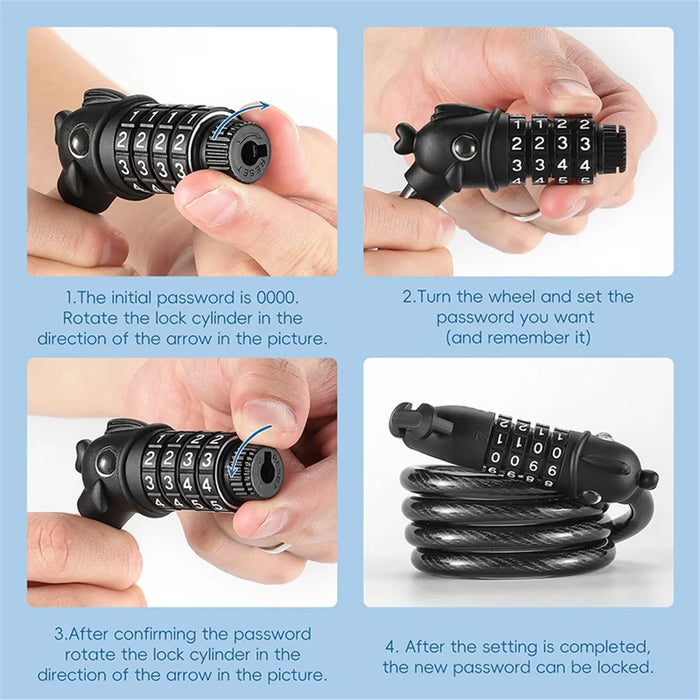 WEST BIKING 0705107B0000 Cartoon Fish Head 1.2m 4-Digit Combination Lock Anti-Theft Steel Cable Bike Lock - 6