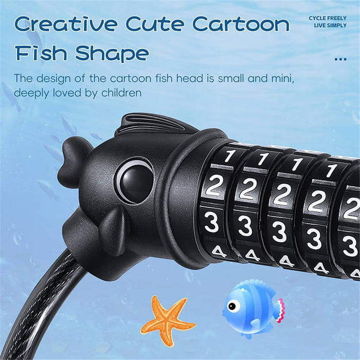 WEST BIKING 0705108B0000 Cartoon Fish Head 1.2m 5-Digit Combination Lock Anti-Theft Steel Cable Bike Lock - 4