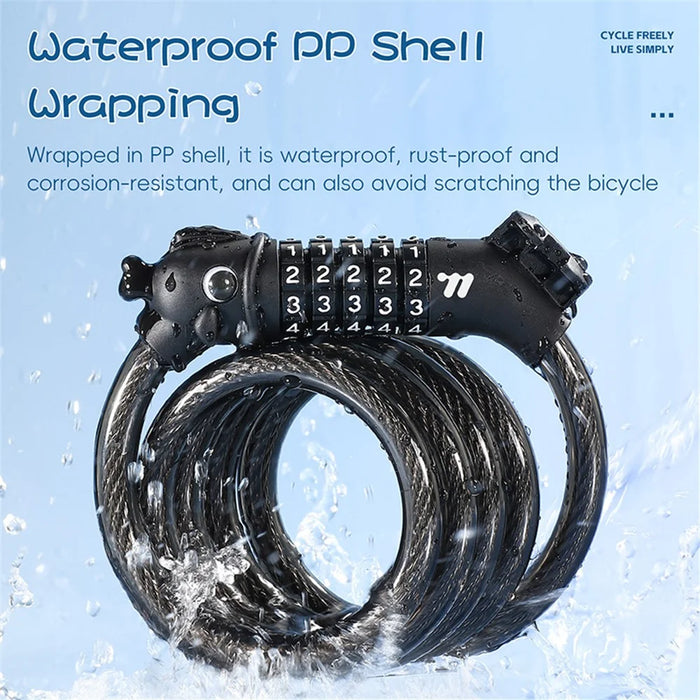 WEST BIKING 0705108B0000 Cartoon Fish Head 1.2m 5-Digit Combination Lock Anti-Theft Steel Cable Bike Lock - 5