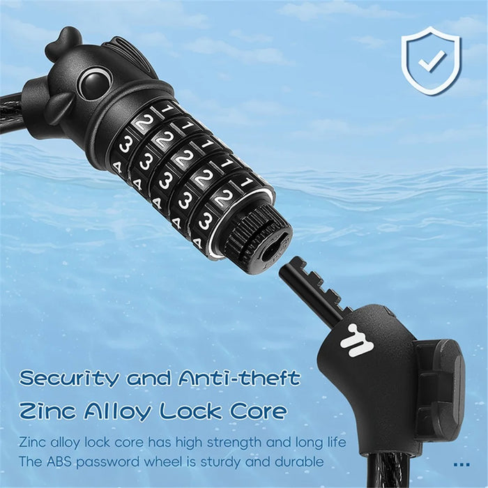 WEST BIKING 0705108B0000 Cartoon Fish Head 1.2m 5-Digit Combination Lock Anti-Theft Steel Cable Bike Lock - 6