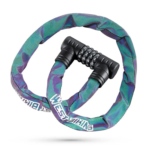 WEST BIKING YP0705112 Reflective Chain Bike Lock 4 Digits Portable E-Bike Anti Theft Password Lock - Multi-Color - 1