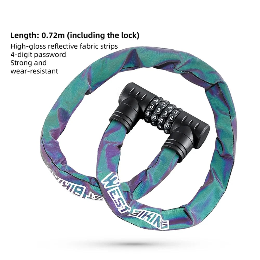 WEST BIKING YP0705112 Reflective Chain Bike Lock 4 Digits Portable E-Bike Anti Theft Password Lock - Multi-Color - 2
