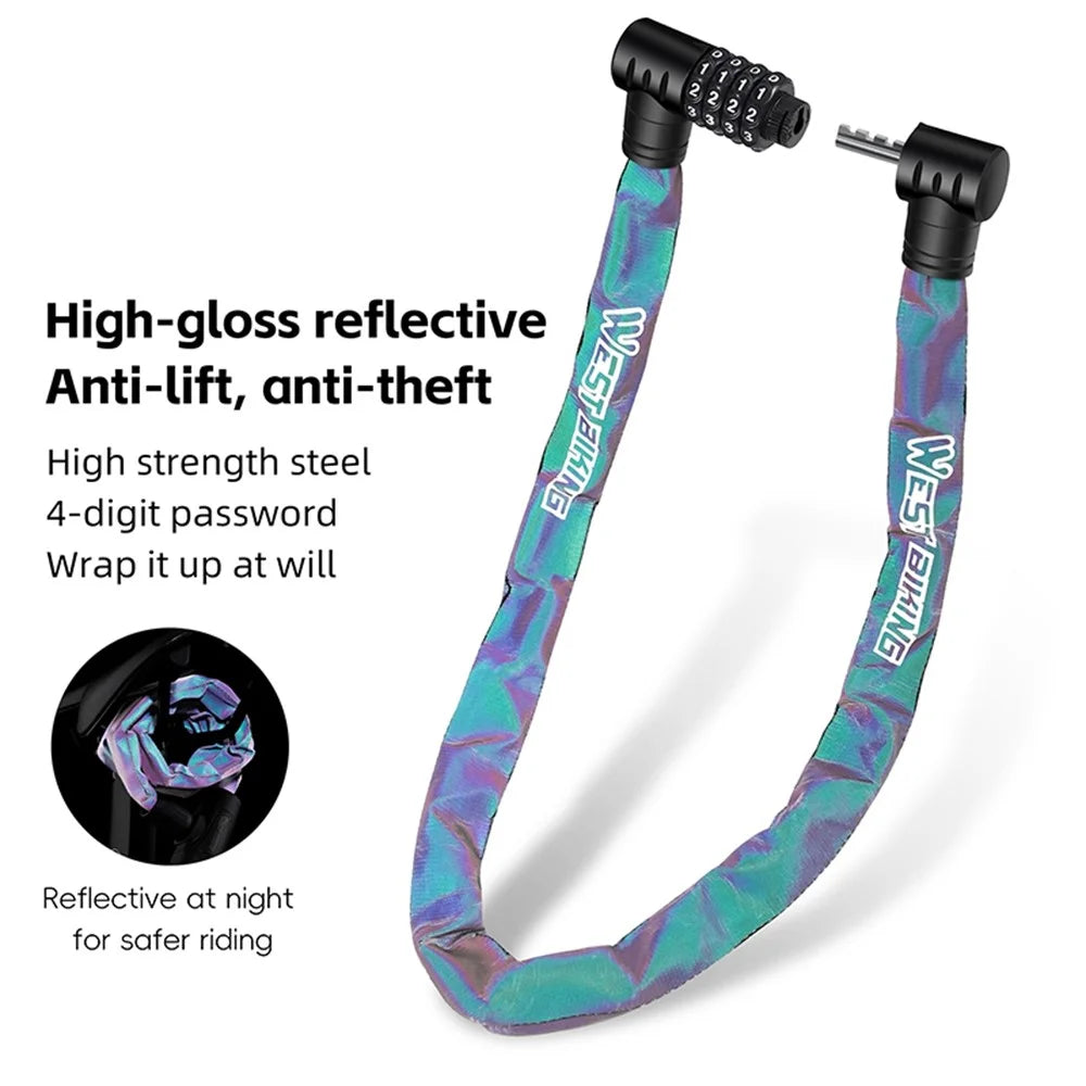 WEST BIKING YP0705112 Reflective Chain Bike Lock 4 Digits Portable E-Bike Anti Theft Password Lock - Multi-Color - 3