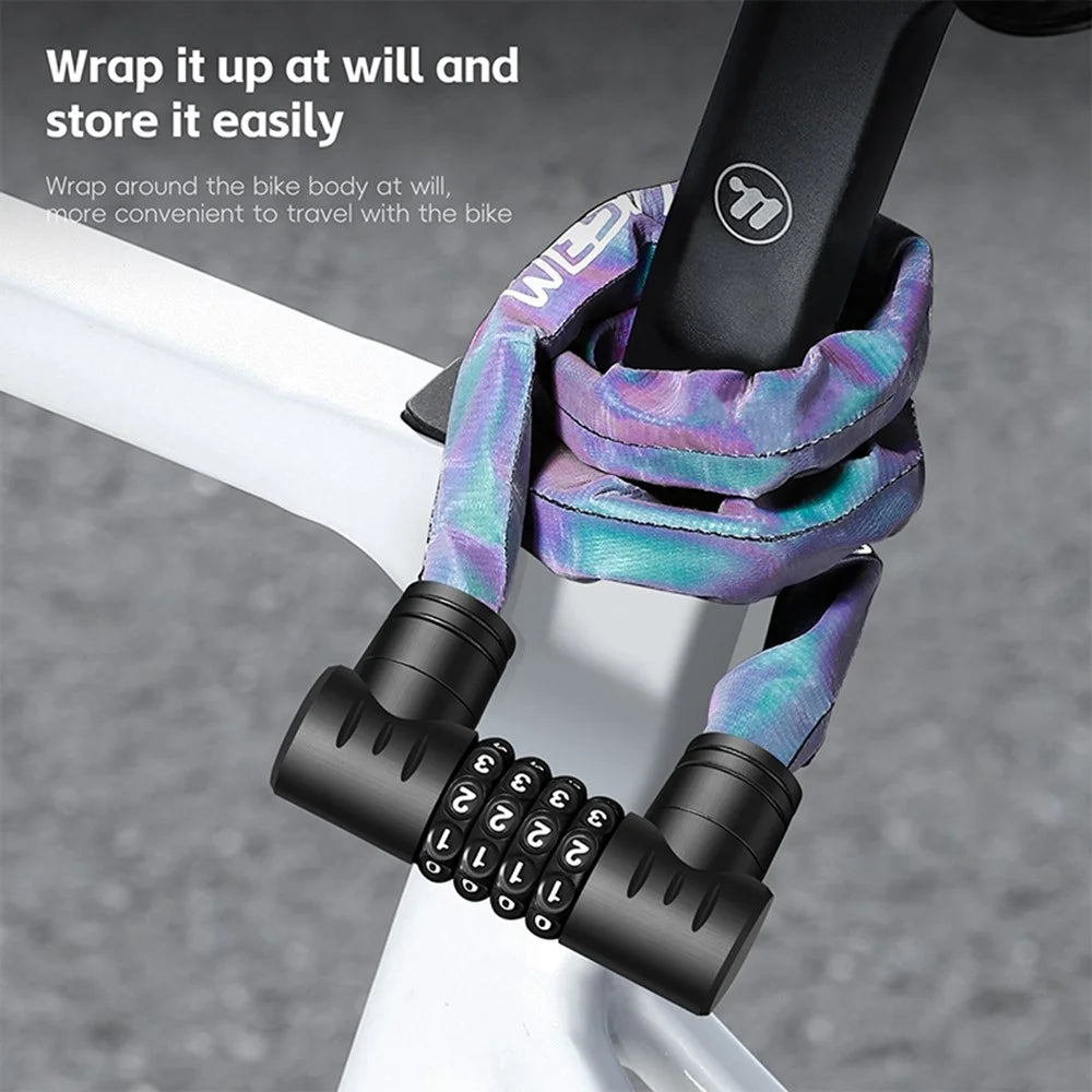 WEST BIKING YP0705112 Reflective Chain Bike Lock 4 Digits Portable E-Bike Anti Theft Password Lock - Multi-Color - 5