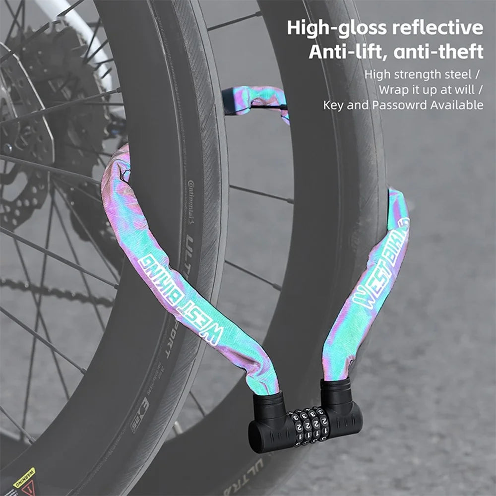 WEST BIKING YP0705112 Reflective Chain Bike Lock 4 Digits Portable E-Bike Anti Theft Password Lock - Multi-Color - 6
