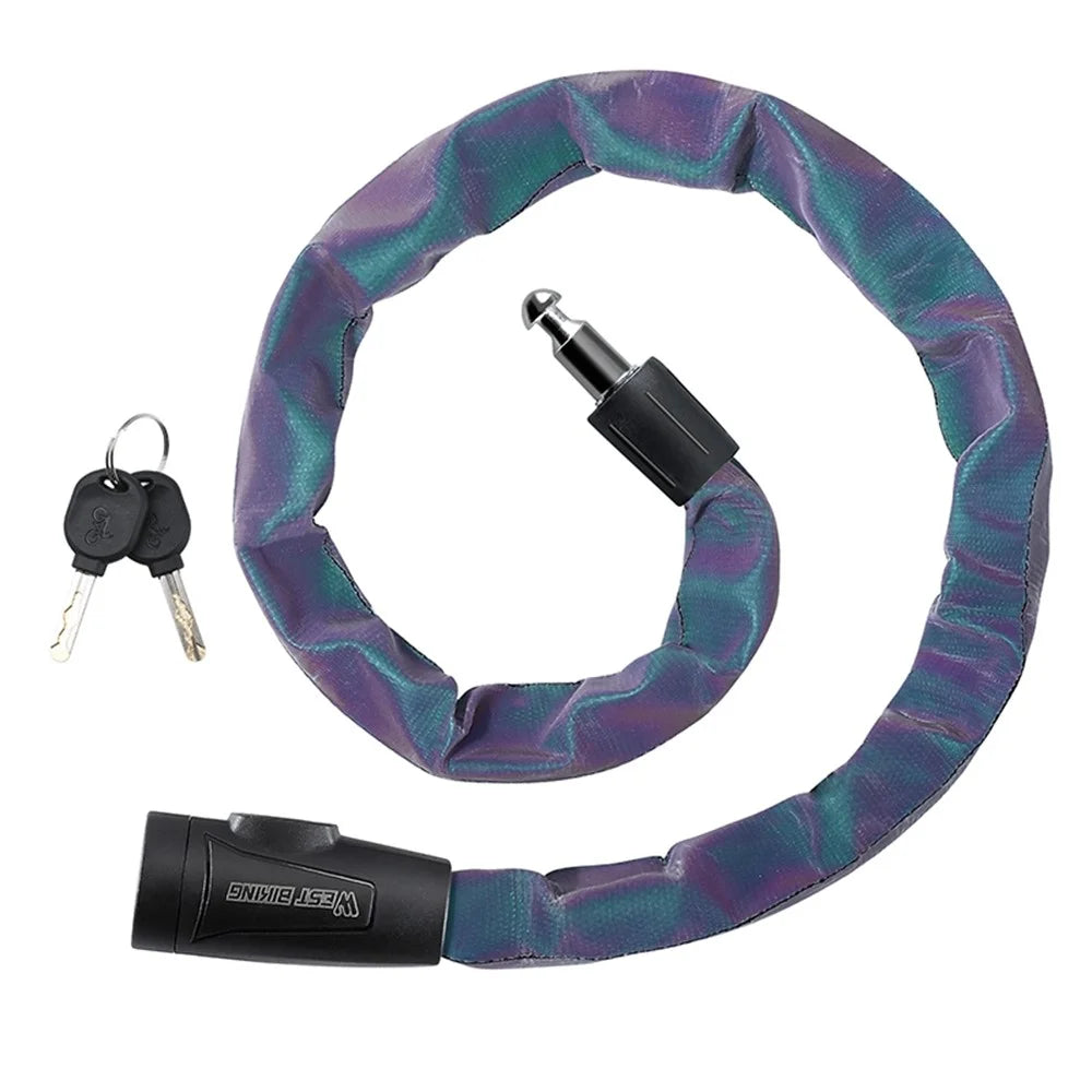 WEST BIKING YP0705111 Reflective Chain Bike Lock Portable E-Bike Anti Theft Lock with 2 Keys - Multi-Color - 2
