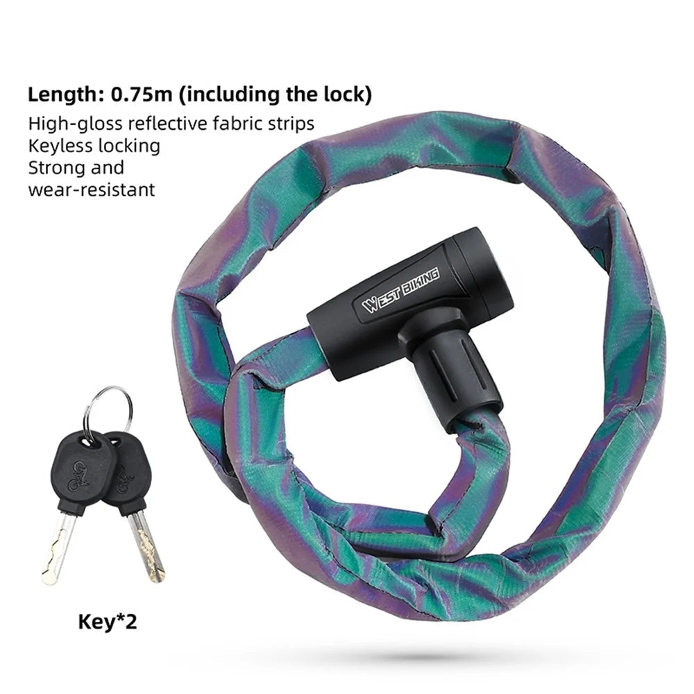 WEST BIKING YP0705111 Reflective Chain Bike Lock Portable E-Bike Anti Theft Lock with 2 Keys - Multi-Color - 3