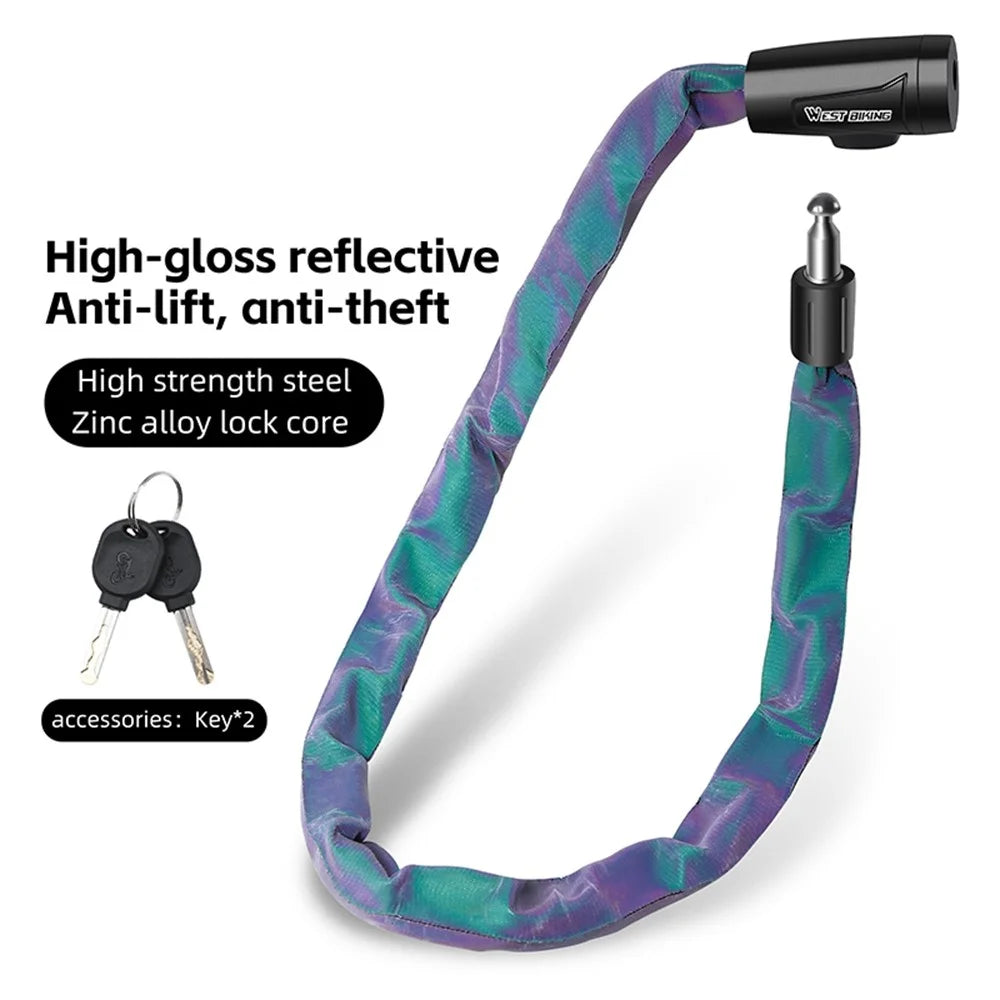 WEST BIKING YP0705111 Reflective Chain Bike Lock Portable E-Bike Anti Theft Lock with 2 Keys - Multi-Color - 4