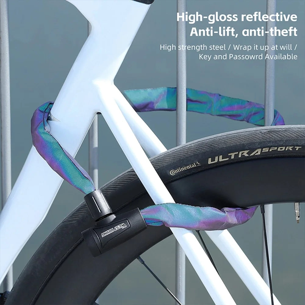 WEST BIKING YP0705111 Reflective Chain Bike Lock Portable E-Bike Anti Theft Lock with 2 Keys - Multi-Color - 6