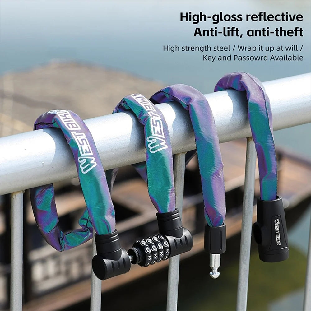 WEST BIKING YP0705111 Reflective Chain Bike Lock Portable E-Bike Anti Theft Lock with 2 Keys - Multi-Color - 7