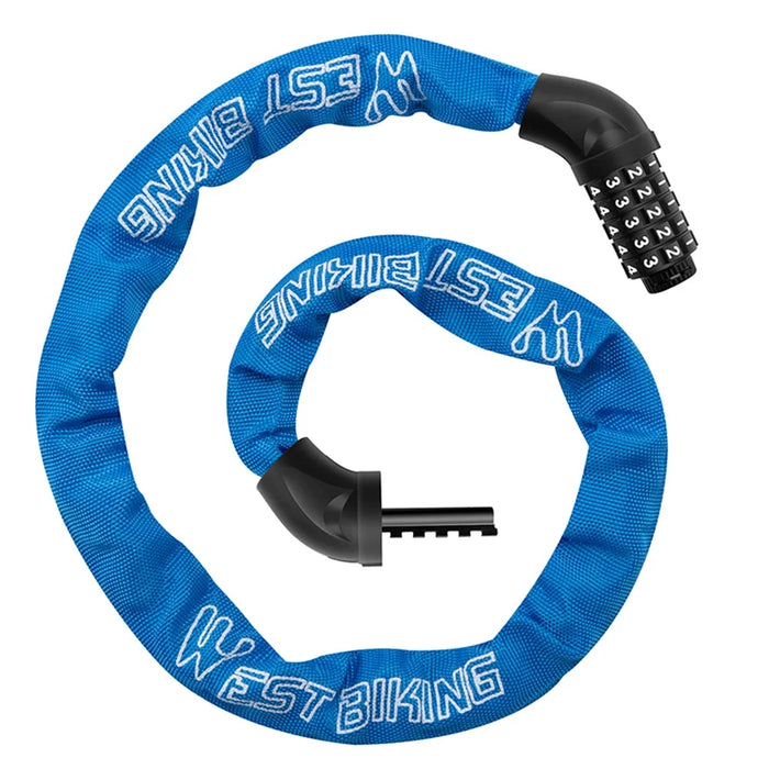 WEST BIKING YP0705119 Bicycle Anti Theft Chain Lock 5 Digit Combination Lock for Mountain Bike - Sky Blue - 1
