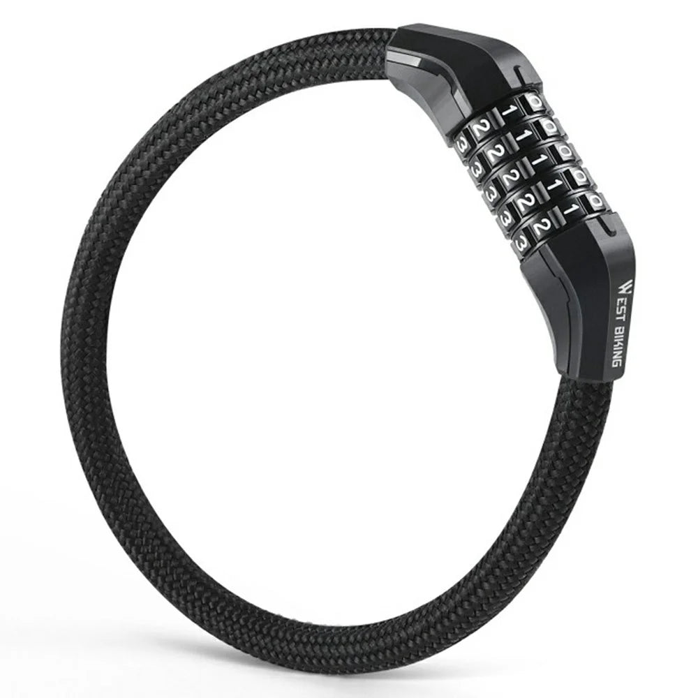 WEST BIKING YP0705121 Bicycle Electric Bike 5-Digit Combination Lock Steel Cable Anti-Theft Password Lock - Black - 1